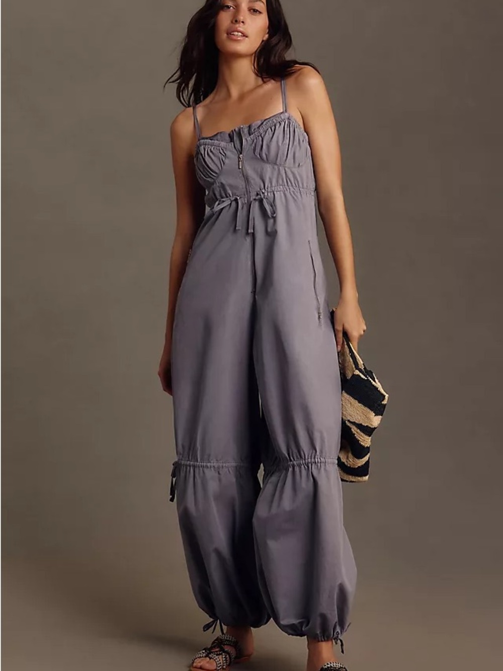 Anthropologie Slate Gray Spaghetti-Strap Jumpsuit